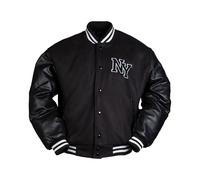 Mil-Tec NY Baseball Jacke mit Patch • Stylishe College Jacke in Schwarz • Urbaner Look mit Kontrast-Ärmeln aus Lederimitat • Gefütterter Winterblouson • Hochwertiger Materialmix • Gr. S