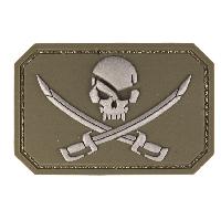 Mil-Tec Patch 3D Skull w. Swords PVC m. Klett Oliv