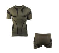 Mil-Tec Performance Funktionsunterwäsche Herren (Kurz, S/M) • Atmungsaktives & wärmendes Thermounterwäsche Set • Elastische Sportunterwäsche oder Skiunterwäsche • Oliv