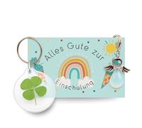 Milaboo 2er Set zur Einschulung - Schutzengel-Figur & Schlüsselanhänger mit echtem Kleeblatt - Dekorativer Geschenk- & Erinnerungsartikel