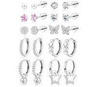 MILACOLATO 10 Paar Ohrringe für Damen Mädchen Hypoallergene Chirurgenstahl Medizinische Ohrstecker Ohrringe Creolen Set CZ Perlen Stern Schmetterling Kinder Ohrringe Mädchen Geschenke für Frauen-weiß