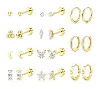 MILACOLATO 11 Paar Ohrringe Gold Set Ohrstecker Gold Kleinfür Damen 18K Vergoldeter Wasserfest Hypoallergene Gesundheitsstecker Ohrringe Creolen Golden Silber Klein Damen Helix Piercings Ohr Golden-WG