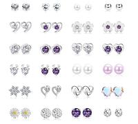 MILACOLATO 24 Paar Ohrringe Silber 925 Ohrstecker Silber Set Silber Ohrringe Damen Cubic Zirkonia Perle Kristall Runde Herzform CZ Blume Schmuck Für Frauen Mädchen