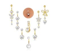 Milacolato 8stk Bauchnabelpiercing Gold Hypoallergenes Chirurgenstahl Bauchnabelpiercing Silber Ring CZ Herz Blume Schmetterling 14G Nabelpiercing Wasserfest Piercing Bauchnabel Lang Schmuck Set-B