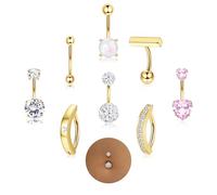 Milacolato 9 Stk Bauchnabelpiercing Gold Chirurgenstahl Piercing Bauchnabel Silber 14G Hypoallergen Bauchnabelpiercing Schmetterling CZ Opal Belly Piercing 10mm Kurze Clicker Bauchnabel-G