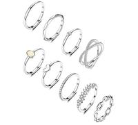 MILACOLATO 9Pcs Silber Gold Ring Set Für Damen Mädchen 14Karat Vergoldet Stapelbare Silberringe Knöchelringe CZ Herz Stapelband Ringe Einfacher Zierlicher Ehering Fingerring für Sie Frauen Größe 52-65