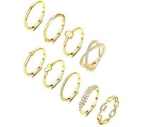MILACOLATO 9Pcs Silber Gold Ring Set Für Damen Mädchen 14Karat Vergoldet Stapelbare Silberringe Knöchelringe CZ Herz Stapelband Ringe Einfacher Zierlicher Ehering Fingerring für Sie Frauen Größe 52-65