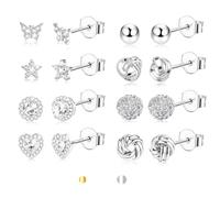 MILACOLATO Ohrstecker Silber 925 für Damen, 8 Paar Hypoallergene Ohrringe Silber Stecker in Blume Schmetterling Love Knot Herz Zirkonia Ohrstecker Set für Frauen und Teenager Mädchen