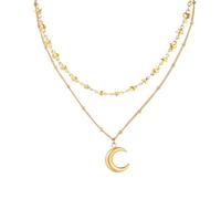 MILAKOO 2 Pcs Layered Gold Halskette für Frauen zierlich Mond Anhänger, Stern & Liebe Herz Form Ketten Kugel Perle Link Halskette