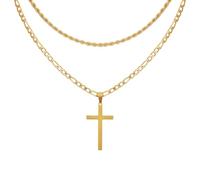 MILAKOO 2Pcs Gold Edelstahl Kreuz Anhänger Halskette für Frauen Männer Crucifx Taufe Christliche Religiöse Kette