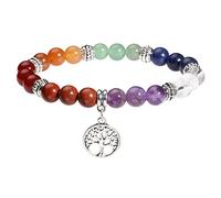 MILAKOO 7 Chakra Perlen Armband mit Lebensbaum Anhänger Bettelarmband für Frauen Männer Yoga Heilung