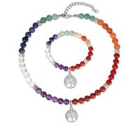 MILAKOO 7 Chakra Perlen Necklace mit Baum des Lebens Anhänger Charms Heilung Armband Set Crystal Chakra Stones Handmade Choker für Damen