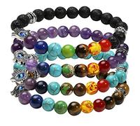 MILAKOO Lapis Lazuli/Tigerauge Hamsa Hand Armband mit 7 Chakra Lava Steinperlen 8mm