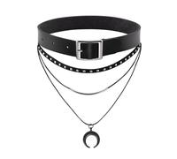 MILAKOO PU Schnalle Choker mit Dreifach-Halskette Set Punk Gothic Choker mit Pentagramm Anhänger