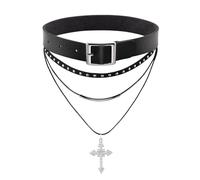 MILAKOO PU Schnalle Choker mit dreifachem Halsketten Set Punk Gothic Choker mit Kreis Stern Anhänger
