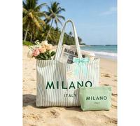 "Milan" Buchstaben-Muster, Vintage gestreifte Segeltuch-Tragetasche, Schleife, Kosmetiktasche, Damen große Kapazität gestreifte Schultertasche, wieder