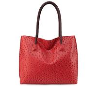 Milan Chiva Damen-Shopper mit Reißverschluss, große Schultertasche und Handtasche aus veganem Straußenleder, rubinrot, Large