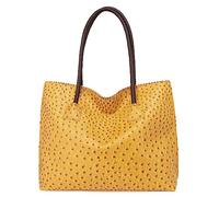 Milan Chiva Tragetasche für Damen mit Reißverschluss, groß, Strauß, veganes Leder, Schultertaschen und Handtaschen, zitronengelb, Large