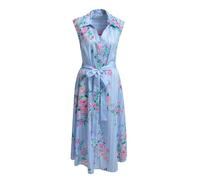 Milano Italy Damen Ärmelloses Hemdblusenkleid mit Streifen und Blumen Light Blue Print, 40