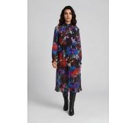 Milano Italy - dress with 1/1 raglan sleeve, tie neck, ruffle at hem purple print - Gr. - 40