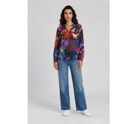 Milano Italy - ragler sleeve blouse with gathering on neck and sleeve purple print - Gr. - 40