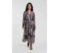 Milano Italy - round neck tiered dress with ruffle navy print - Gr. - 38
