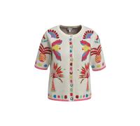 Milano Italy - roundneck cardigan w placket + 1/2 sleeve sand print - Gr. - XS