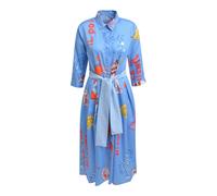 Milano Italy - shirt blouse dress w/ wide midi skirt ocean print - Gr. - 36