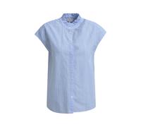 Milano Italy - sleeveless blouse w rufflle stand up collar + placket azur print - Gr. - 42