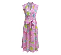 Milano Italy - sleeveless midi dress, v-neck, shellfabric belt orchid print - Gr. - 44