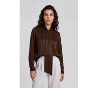Milano Italy - slightly flared blouse with bow tie & stand up collar 1/1 sleeve mocca - Gr. - 40
