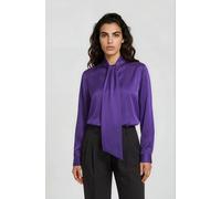 Milano Italy - slightly flared blouse with bow tie & stand up collar 1/1 sleeve purple - Gr. - 42