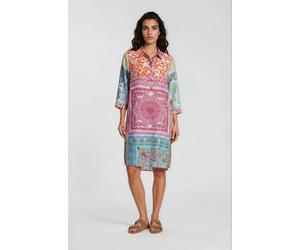 Milano Italy - slightly flared dress half buttonpanel 3/4 sleeve pink print - Gr. - 46