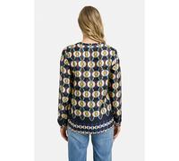 Milano Italy - V-Neck Blouse, pleat at cf and 1/1 sleeves dark blue print - Gr. - 44