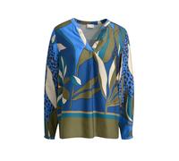 Milano Italy - V-Neck Blouse, pleat at cf and 1/1 sleeves oliv print - Gr. - 34