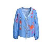 Milano Italy - v-neck blouse w/ bows at placket 1/1 volume sleeve ocean print - Gr. - 38