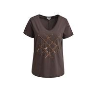 Milano Italy - v-neck roundneck t-shirt w/ AW 1/4 sleeve mocca - Gr. - XS