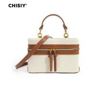 Milard Vintage Patchwork Farbblock Anhänger braun Kunstleder & Stoff minimalistisch Umhängetasche, Großraum Damen Business Pendler Lässig Schule Stude