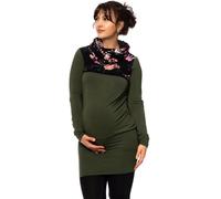 Milchshake LEXI warmes Umstands- und Stillkleid Sweatkleid mit Rollkragen moosgrün/Blumen XL