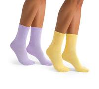 MILENA Damen Gerippte Socken 2er Pack Pastell Lila & Pastellgelb - Weiche Baumwoll Crew Socken für Damen & Mädchen Atmungsaktive Freizeit Alltagssocken Multipack EU 37-41 / UK 4-7