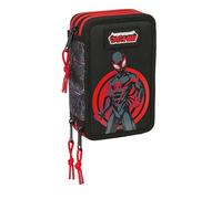 MILES MORALES Schulmäppchen mit 37 Utensilien, Kindermäppchen, ideal für Kinder von 5 bis 14 Jahren, bequem und vielseitig, Qualität und Widerstandsfähigkeit, 12,5 x 5,5 x 19,5 cm