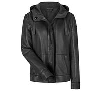MILESTONE Ina Damen Lederjacke mit Kapuze (36, Schwarz)