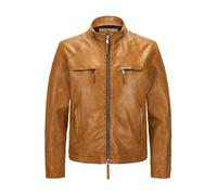 MILESTONE Lederjacke Herren Stehkragen Lammnappa beige unifarben mit Motiv, 56 (XXL)