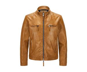 MILESTONE Lederjacke Herren Stehkragen Lammnappa beige unifarben mit Motiv, 56 (XXL)