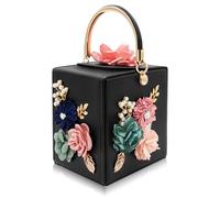 Milisente Abend-Clutch für Damen, Blumenmuster, quadratisch, Abendtasche, Umhängetasche, Handtasche, Blume, Hochzeit, Clutch, Geldbörse