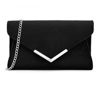 Milisente Clutch Damen Wildleder Abendtasche Klein Umhängetasche | V-Detail · Silberne Tragekette · Offenes Fach · Magnetverschluss · Kompakt · Party, Hochzeit, Dates