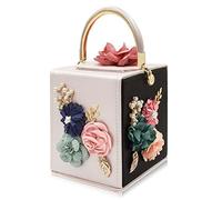 Milisente Damen Abend Clutch-Bag für Floral Square Box-Abend-Beutel Crossbody Schulter Handtaschen Blumen-Hochzeit Kupplungs-Geldbeutel Mittel schwarz Beige