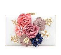Milisente Damen Clutch Tasche Blumendekor Abendtasche Hochzeit Handtasche | 3D Blumen, Clasp-Verschluss, goldene Kette, als Umhänge-/Schultertasche, für Party Cocktail