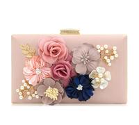 Milisente Damen Clutch Tasche Blumendekor Abendtasche Hochzeit Handtasche | 3D Blumen, Clasp-Verschluss, goldene Kette, als Umhänge-/Schultertasche, für Party Cocktail