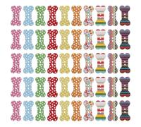 Milisten 100 Stück Knochenförmige Holzknöpfe 25x13mm mit 2 Löchern für Bastelarbeiten und Selbstgemacht Projekte Helle Druckdesigns für Kleidung Taschen und Scrapbooking